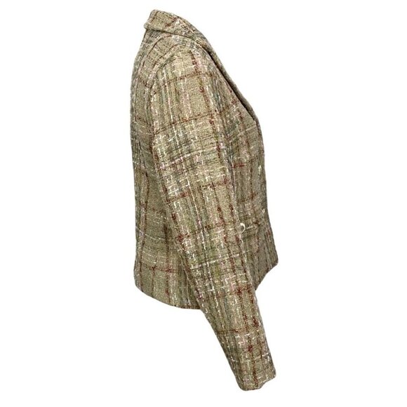 ZARA BEIGE METALLIC PLAID CROPPED TWEED BLAZER 2402/776 - M - Picture 4 of 10